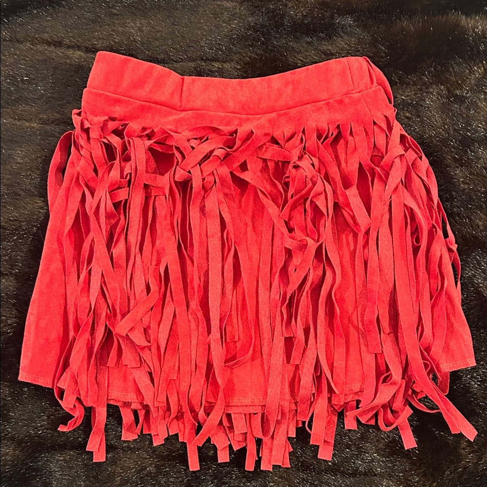 Girls Red Fringe Skirt Size 5 – Fun Boho Western Dance Style